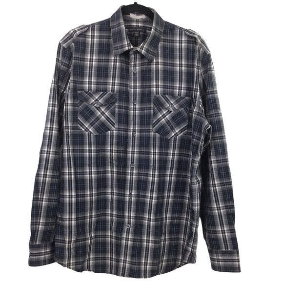 Banana Republic Other - Banana Republic Men's Plaid Navy Long Sleeve Collared Button Down Shirt L